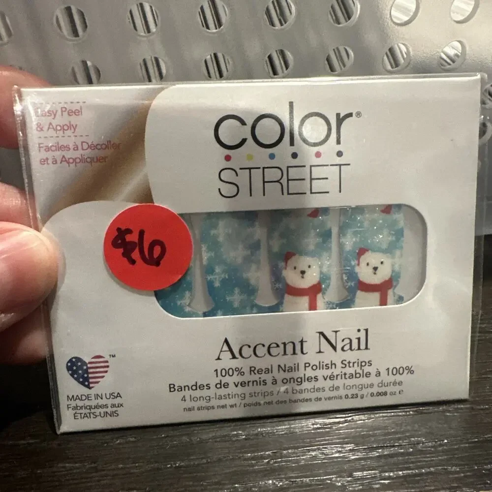 Color Street SANTA CLAWS ACCENT 100% Nail Polish Strips Blue Snowflakes Sparkle